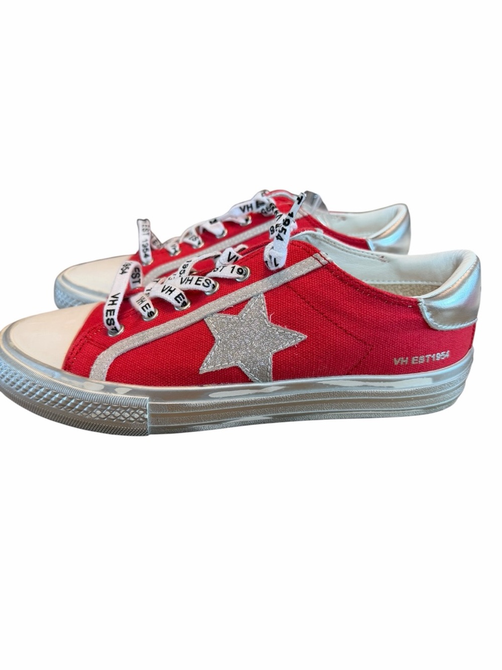 Vintage Havana Red Silver Glitter Star Sneakers NWOB Size 7